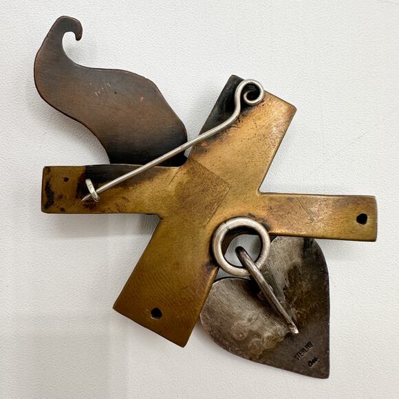 Heart's Desire Mixed Metal Brooch Silver Brass Copper Handmade Signed Collz - Picture 6 of 13